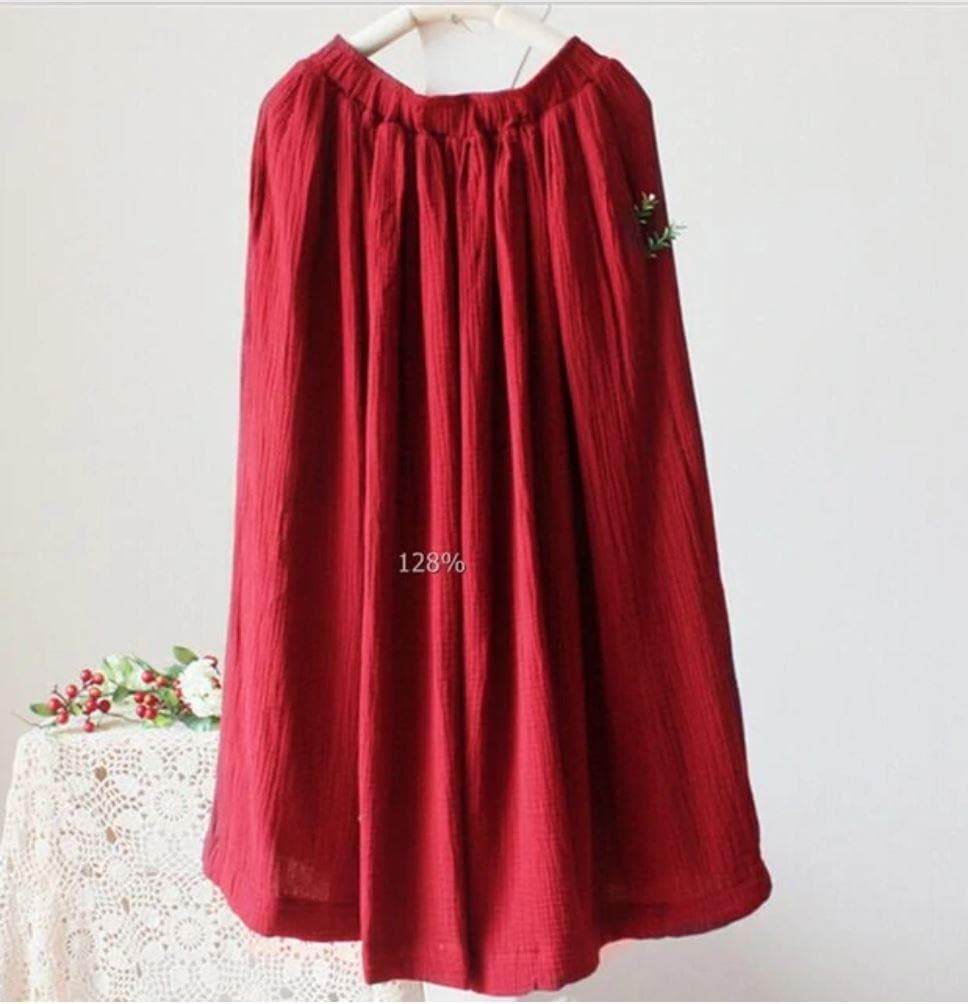  Vintage Cotton Linen Pleated Skirt - Skirts - DYAVOR® 