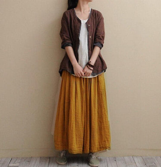  Vintage Cotton Linen Pleated Skirt - Skirts - DYAVOR® 