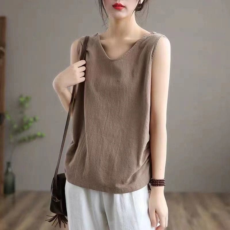  Mimi Cotton Linen V-neck Tank Top -  - DYAVOR® 