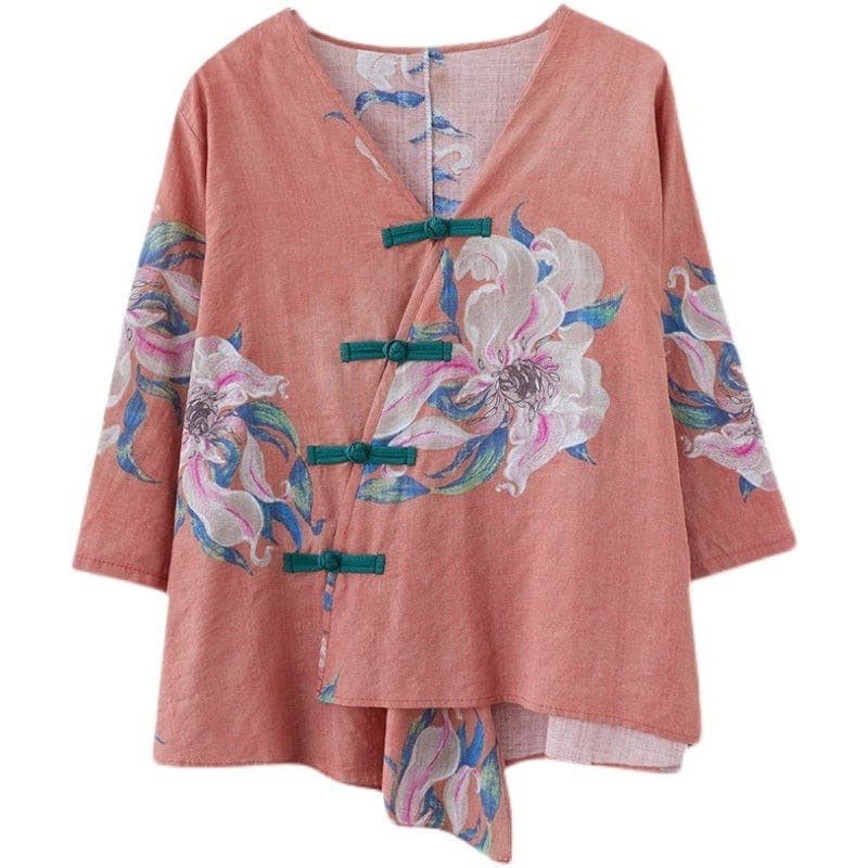  Floral Cotton Linen Oversized Blouse -  - DYAVOR® 