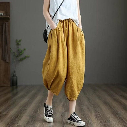  Day in Bali High Waist 3/4 Linen Pants - Pants - DYAVOR® 