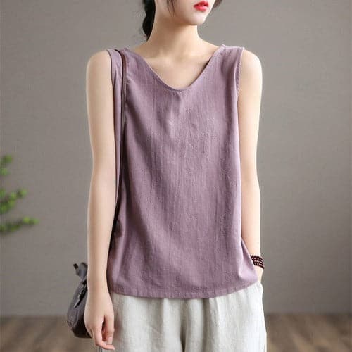  Mimi Cotton Linen V-neck Tank Top -  - DYAVOR® 