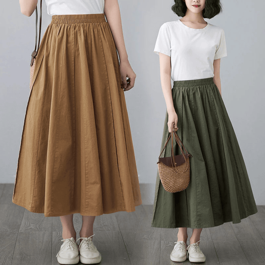  High Waist Cotton Linen Pleated Skirt - Skirts - DYAVOR® 