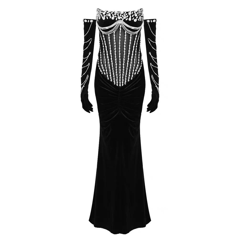  Luxury Crystal Velvet Dress - Ball Gowns - DYAVOR® 