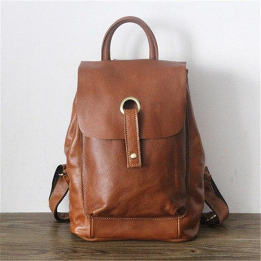 Casual Fashion Women's Brown Solid Genuine Leather Hasp Travel Backpack