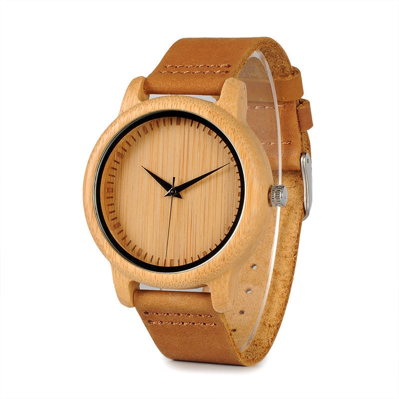 Casual Quartz Watches with Natural Bamboo Watch Face for Lovers