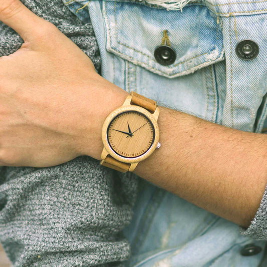 Casual Quartz Watches with Natural Bamboo Watch Face for Lovers