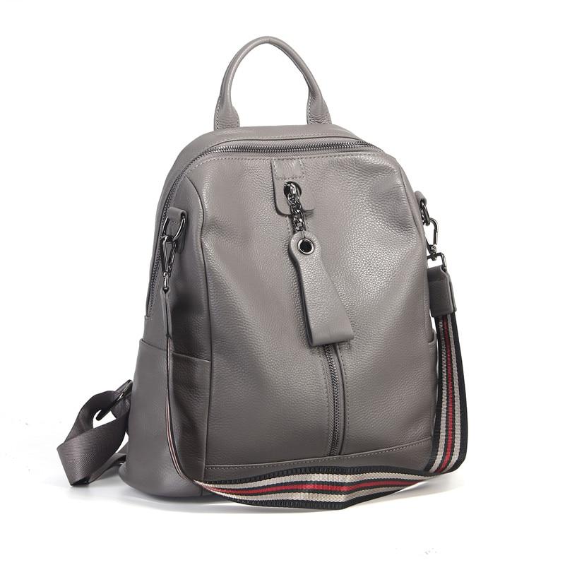 Coffee Red Grey Black Women's Solid Genuine Leather Travel Backpack