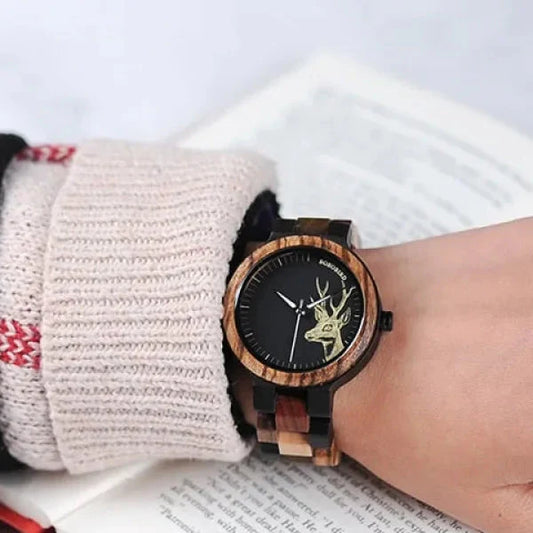 Colorful Wood Band Dear Head Watch Dial Men Women Quartz Watches Timepiece - Unisex Style Watches - DYAVOR® 