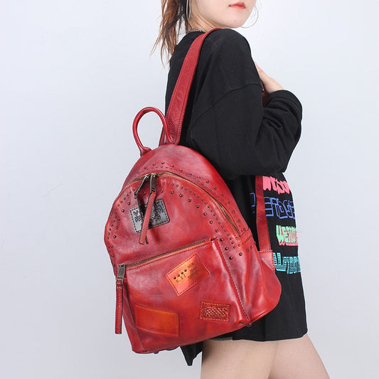  Cowhide Women College Students Genuine Leather Large Capacity Ins Fashion Backpack - Backpacks - DYAVOR® 