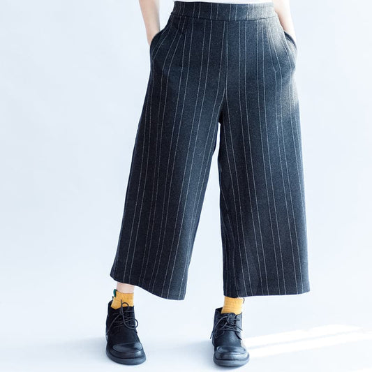  dark gray casual woolen cotton pants fashion striped wide leg pants -  - DYAVOR® 