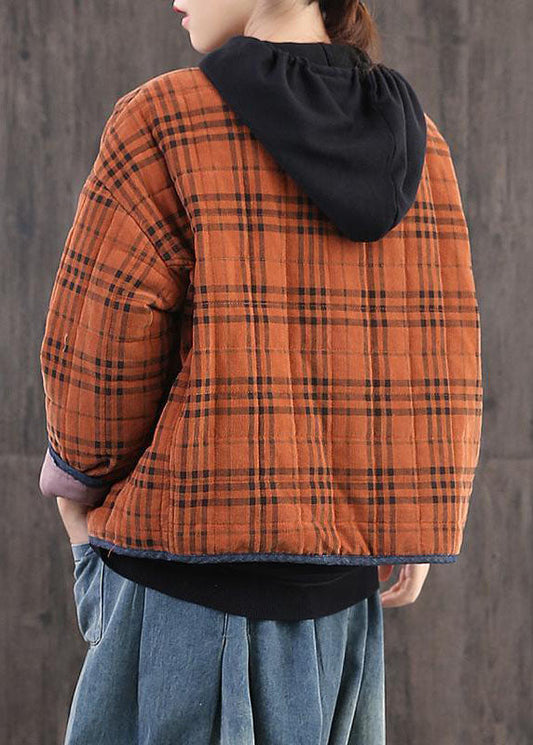  diy Orange Plaid Patchwork Corduroy Winter Coat - Down Jackets - DYAVOR® 