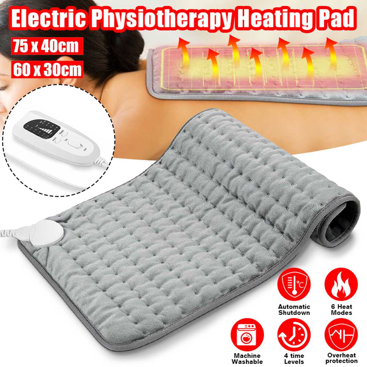  Electric Pain Relief Heating Pad with Optimized 6 Levels of Temperature and Timer - Personal Care - DYAVOR® 