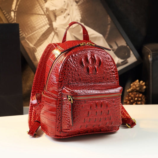  Genuine Leather Crocodile Pattern Women Luxury Casual Small Shoulder Portable Bag Travel Backpacks - Backpacks - DYAVOR® 