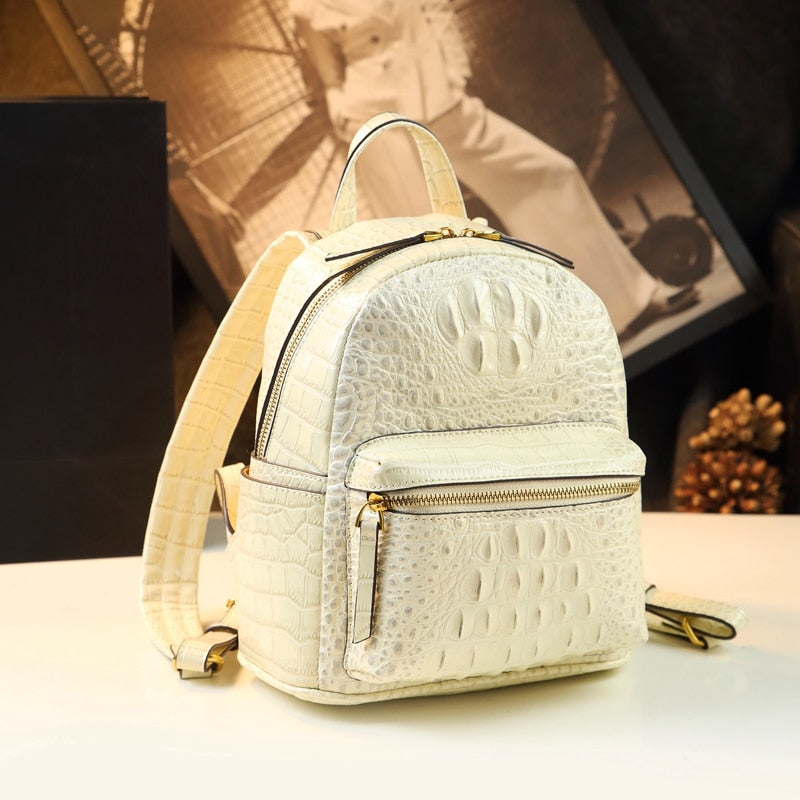  Genuine Leather Crocodile Pattern Women Luxury Casual Small Shoulder Portable Bag Travel Backpacks - Backpacks - DYAVOR® 