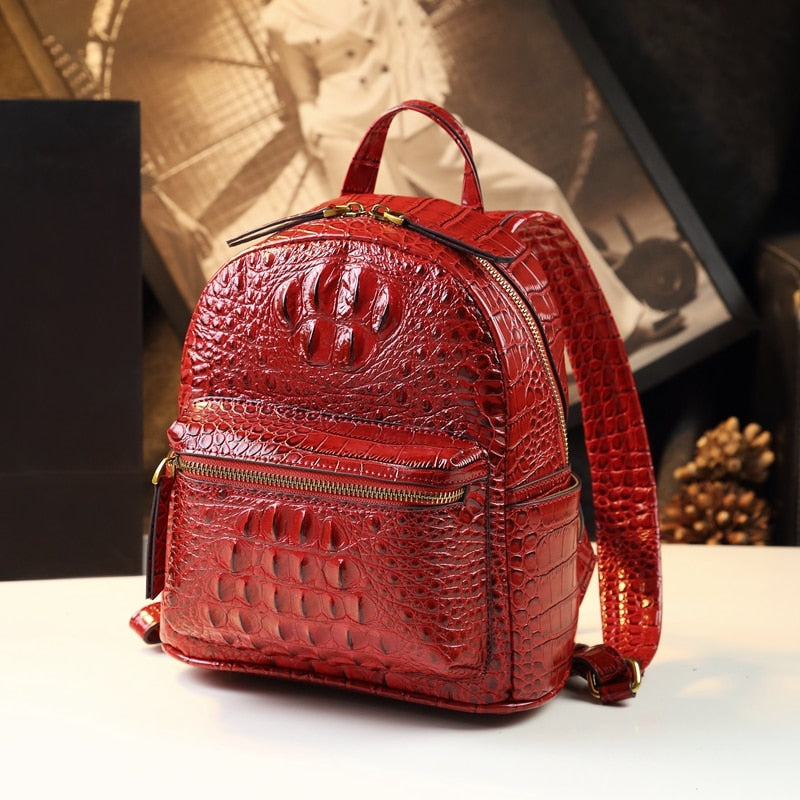  Genuine Leather Crocodile Pattern Women Luxury Casual Small Shoulder Portable Bag Travel Backpacks - Backpacks - DYAVOR® 