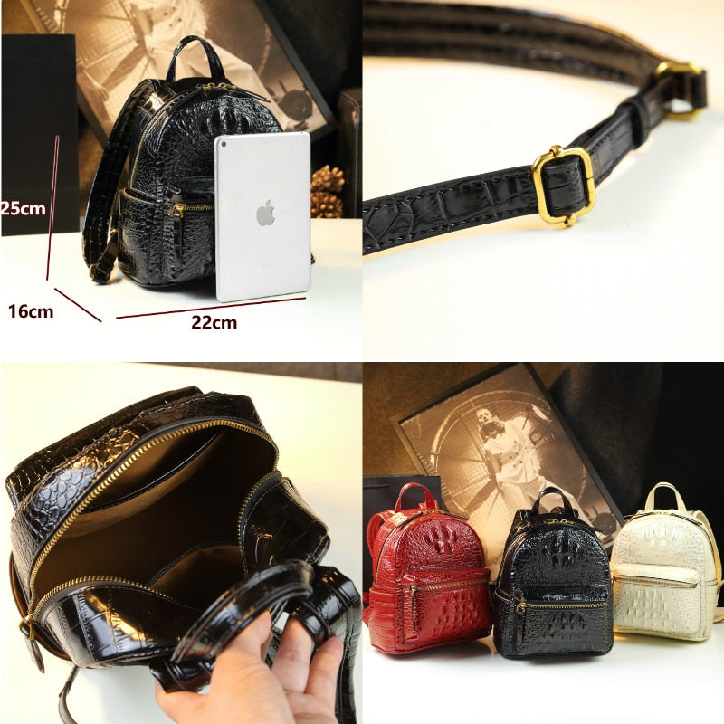  Genuine Leather Crocodile Pattern Women Luxury Casual Small Shoulder Portable Bag Travel Backpacks - Backpacks - DYAVOR® 