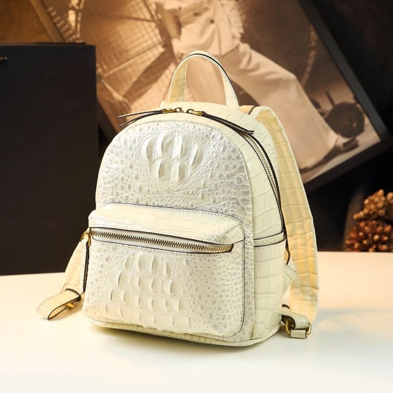  Genuine Leather Crocodile Pattern Women Luxury Casual Small Shoulder Portable Bag Travel Backpacks - Backpacks - DYAVOR® 