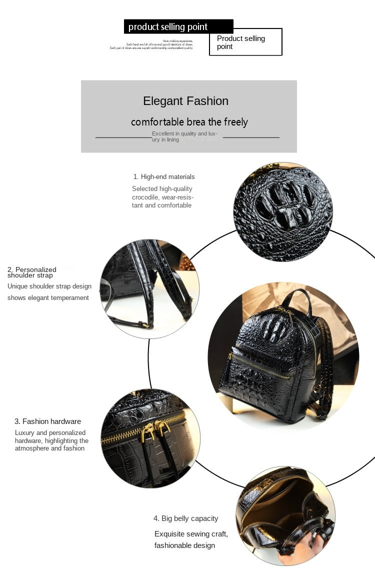  Genuine Leather Crocodile Pattern Women Luxury Casual Small Shoulder Portable Bag Travel Backpacks - Backpacks - DYAVOR® 