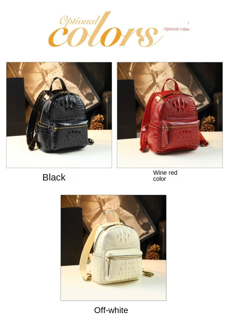  Genuine Leather Crocodile Pattern Women Luxury Casual Small Shoulder Portable Bag Travel Backpacks - Backpacks - DYAVOR® 