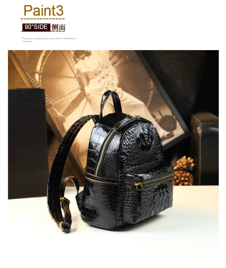  Genuine Leather Crocodile Pattern Women Luxury Casual Small Shoulder Portable Bag Travel Backpacks - Backpacks - DYAVOR® 