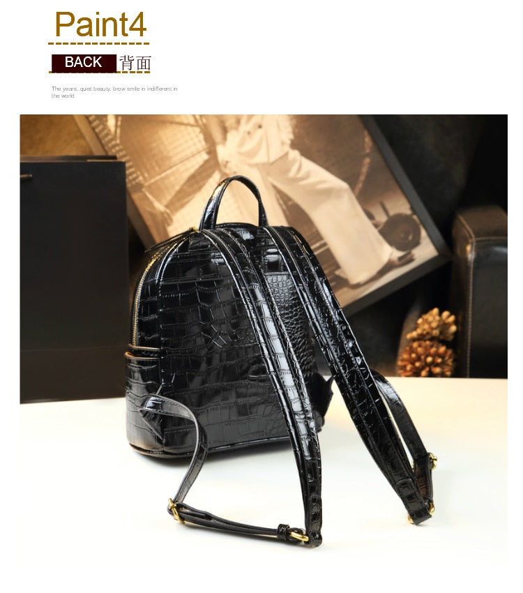  Genuine Leather Crocodile Pattern Women Luxury Casual Small Shoulder Portable Bag Travel Backpacks - Backpacks - DYAVOR® 
