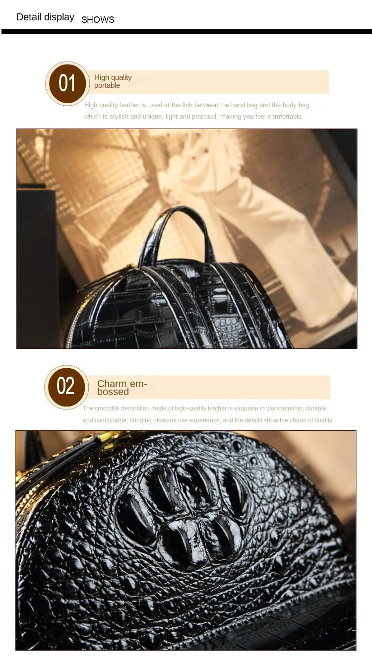  Genuine Leather Crocodile Pattern Women Luxury Casual Small Shoulder Portable Bag Travel Backpacks - Backpacks - DYAVOR® 
