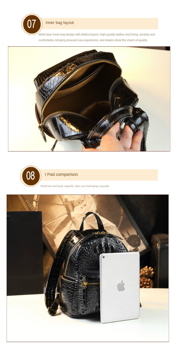  Genuine Leather Crocodile Pattern Women Luxury Casual Small Shoulder Portable Bag Travel Backpacks - Backpacks - DYAVOR® 