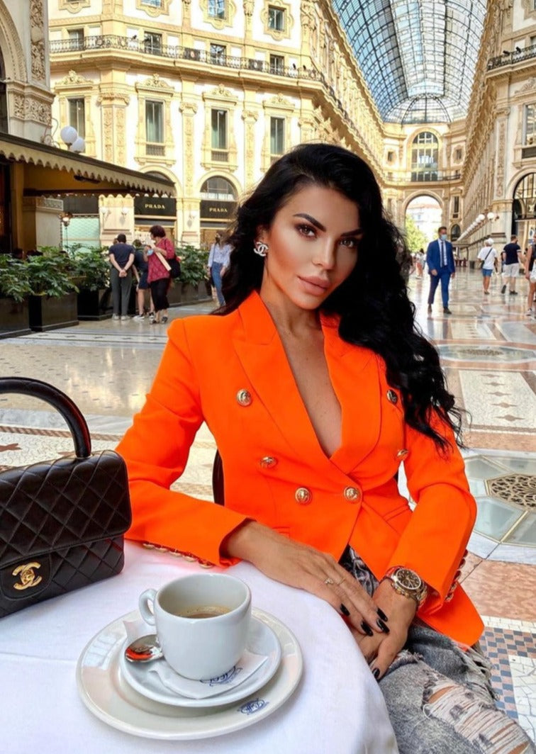  Double-breasted Orange Blazer -  - DYAVOR® 