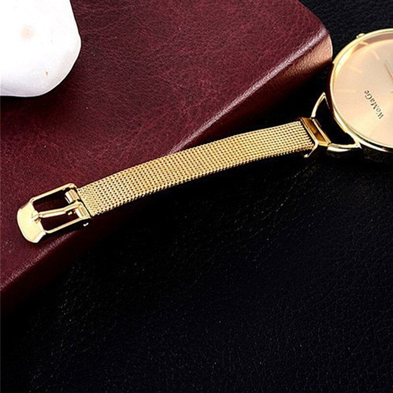 Gold Fashion Bracelet Stainless Steel Quartz Wristwatches for Women