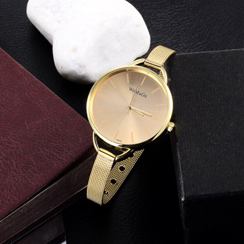 Gold Fashion Bracelet Stainless Steel Quartz Wristwatches for Women