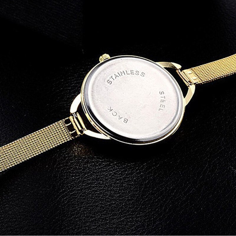 Gold Fashion Bracelet Stainless Steel Quartz Wristwatches for Women