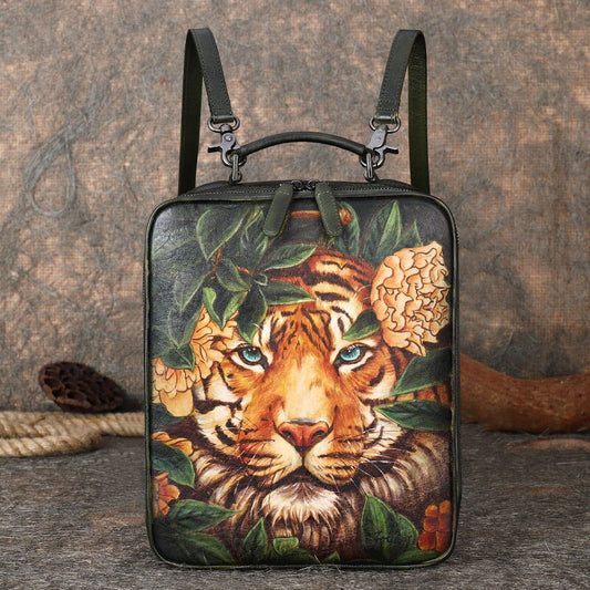  Hand Painted Retro Casual Leather Women Large Capacity Cowhide Computer Schoolbag Backpacks - Backpacks - DYAVOR® 