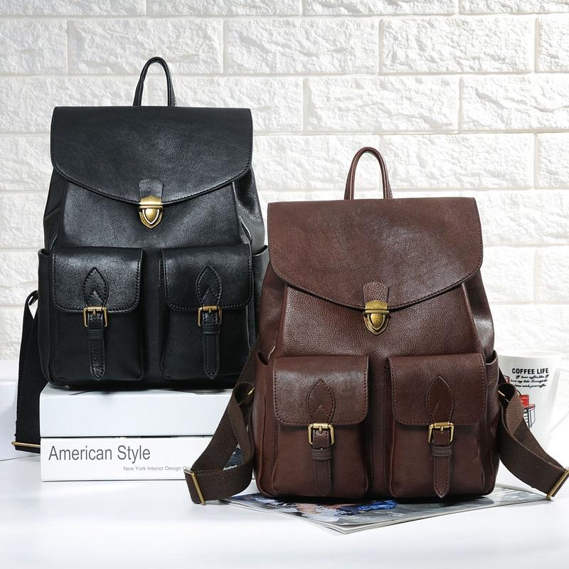  High-end Casual Female Solid Pattern Genuine Leather Travel Backpack - Backpacks - DYAVOR® 