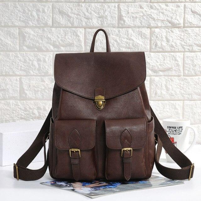  High-end Casual Female Solid Pattern Genuine Leather Travel Backpack - Backpacks - DYAVOR® 