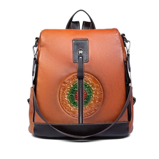  Highend Fashion Vintage Women's Solid Genuine Leather Zipper Backpack - Backpacks - DYAVOR® 
