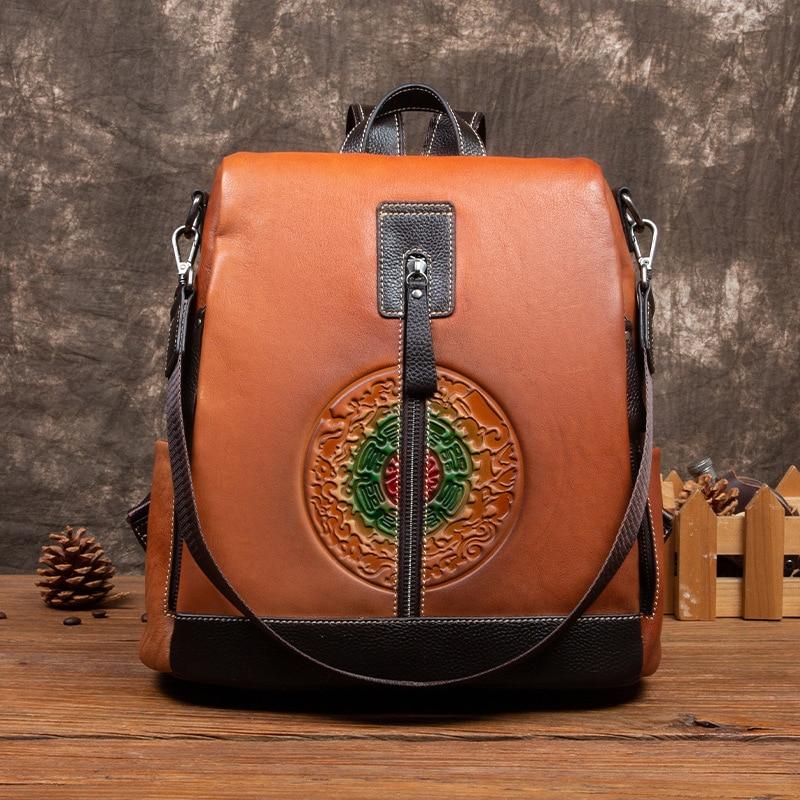  Highend Fashion Vintage Women's Solid Genuine Leather Zipper Backpack - Backpacks - DYAVOR® 