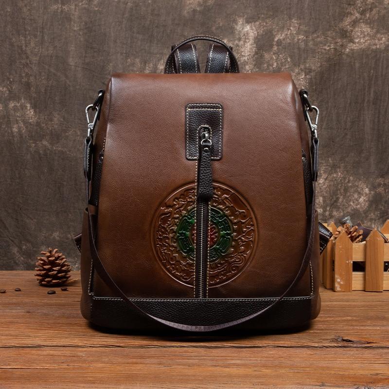  Highend Fashion Vintage Women's Solid Genuine Leather Zipper Backpack - Backpacks - DYAVOR® 