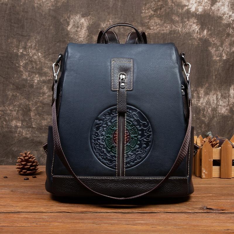  Highend Fashion Vintage Women's Solid Genuine Leather Zipper Backpack - Backpacks - DYAVOR® 