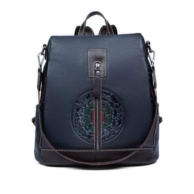  Highend Fashion Vintage Women's Solid Genuine Leather Zipper Backpack - Backpacks - DYAVOR® 