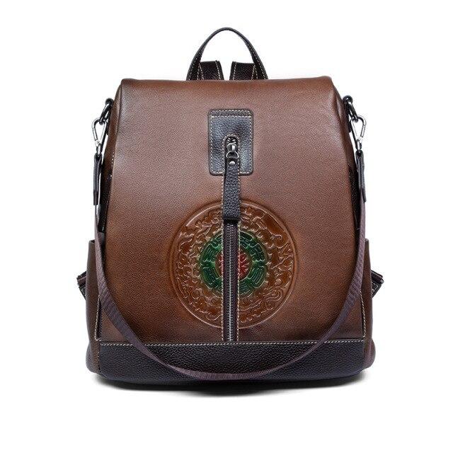  Highend Fashion Vintage Women's Solid Genuine Leather Zipper Backpack - Backpacks - DYAVOR® 