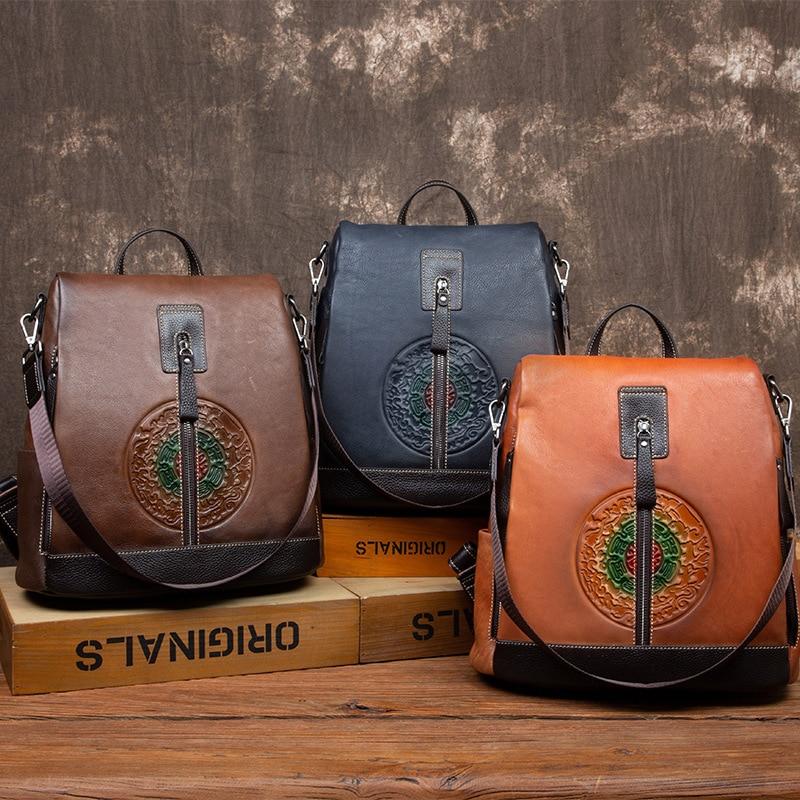  Highend Fashion Vintage Women's Solid Genuine Leather Zipper Backpack - Backpacks - DYAVOR® 