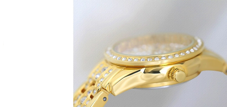Hip Hop Luxury Women's Small Diamond Decor Silver Bracelet Wristwatch