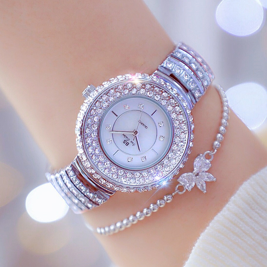  Hip Hop Women's Stainless Steel Silver Diamond Decor Quartz Wristwatch - Watches for Women - DYAVOR® 