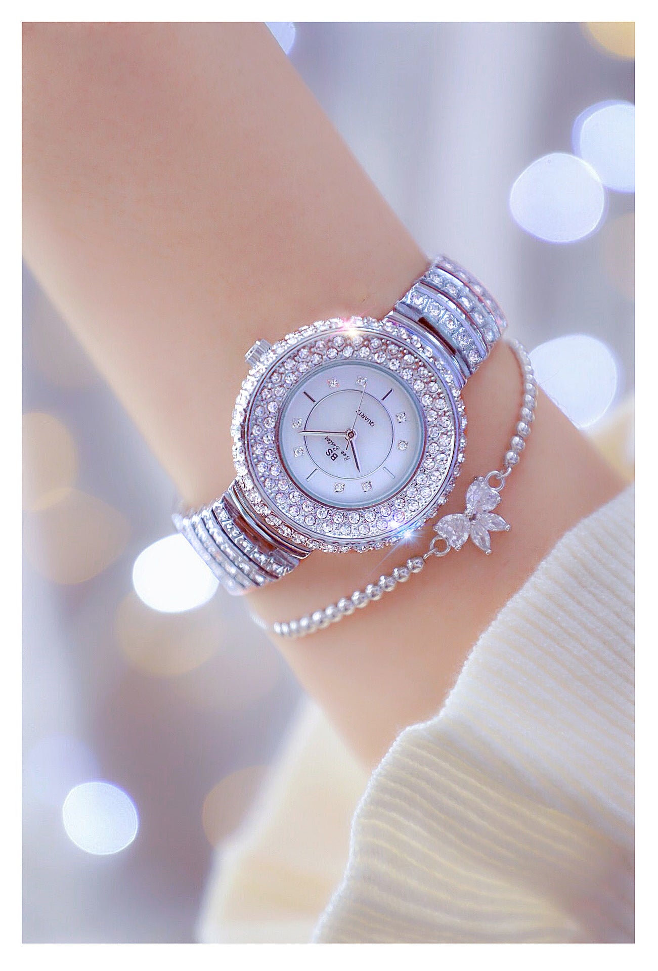  Hip Hop Women's Stainless Steel Silver Diamond Decor Quartz Wristwatch - Watches for Women - DYAVOR® 