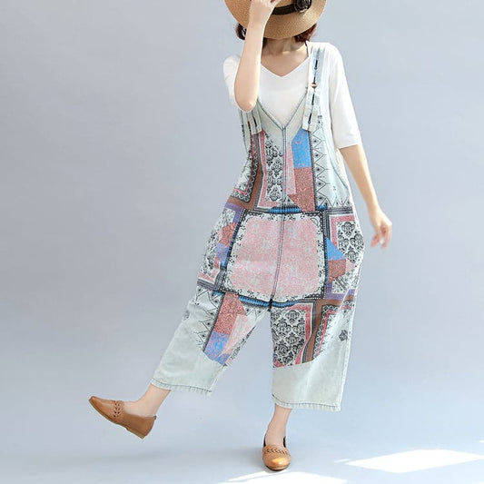  light denim casual cotton pants patchwork oversize jumpsuit pants -  - DYAVOR® 