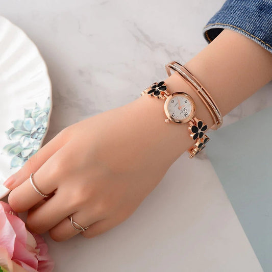 Luxury Crystal Gold Bracelet Rhinestone Quartz Wristwatches for Women