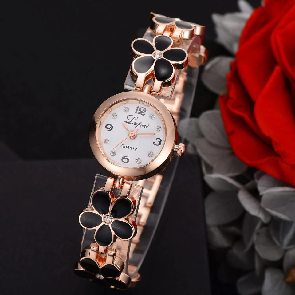 Luxury Crystal Gold Bracelet Rhinestone Quartz Wristwatches for Women