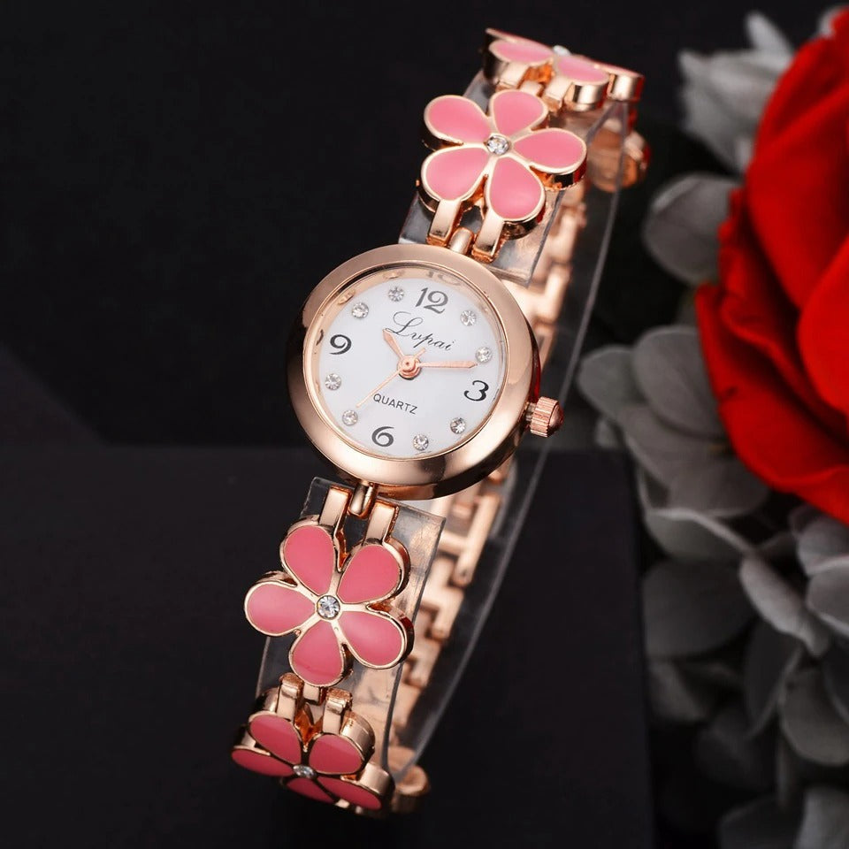 Luxury Crystal Gold Bracelet Rhinestone Quartz Wristwatches for Women