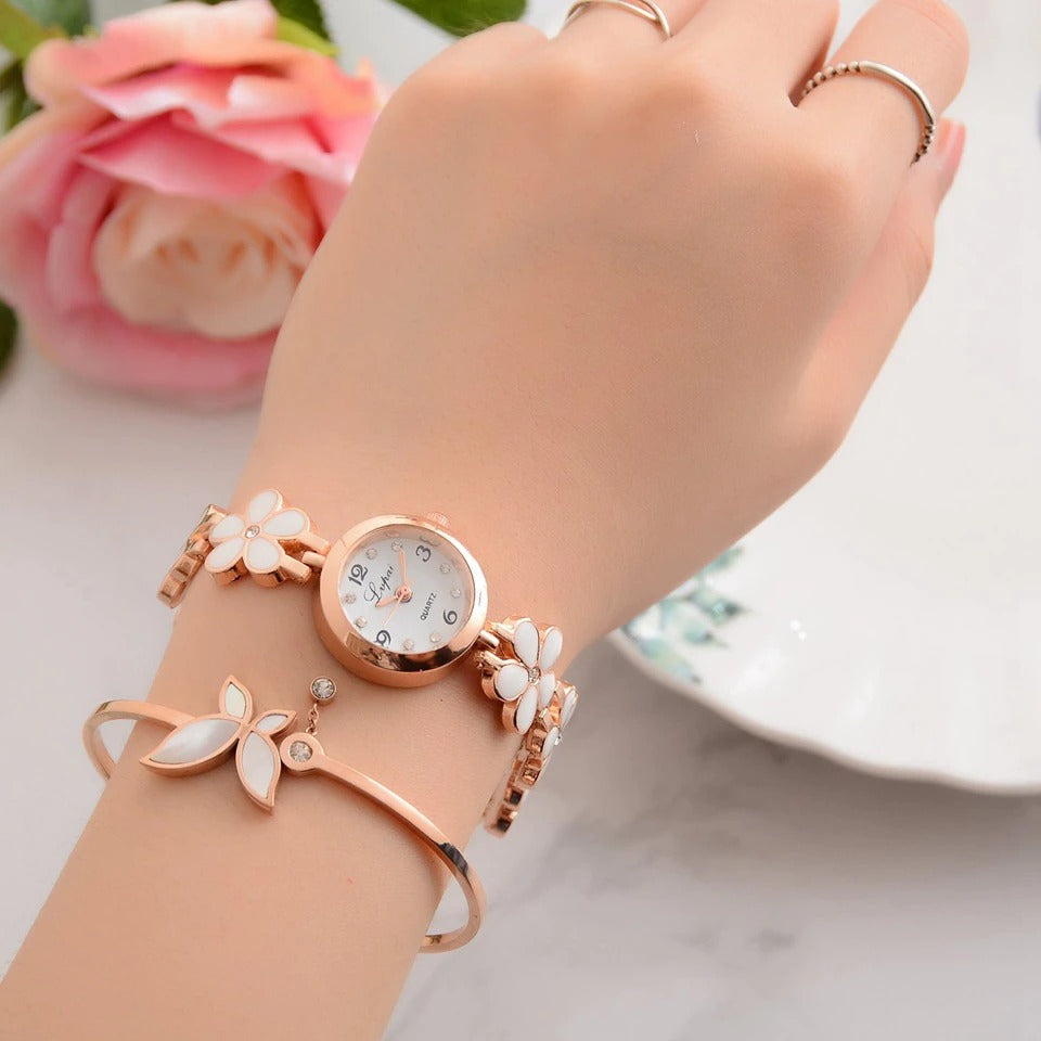 Luxury Crystal Gold Bracelet Rhinestone Quartz Wristwatches for Women